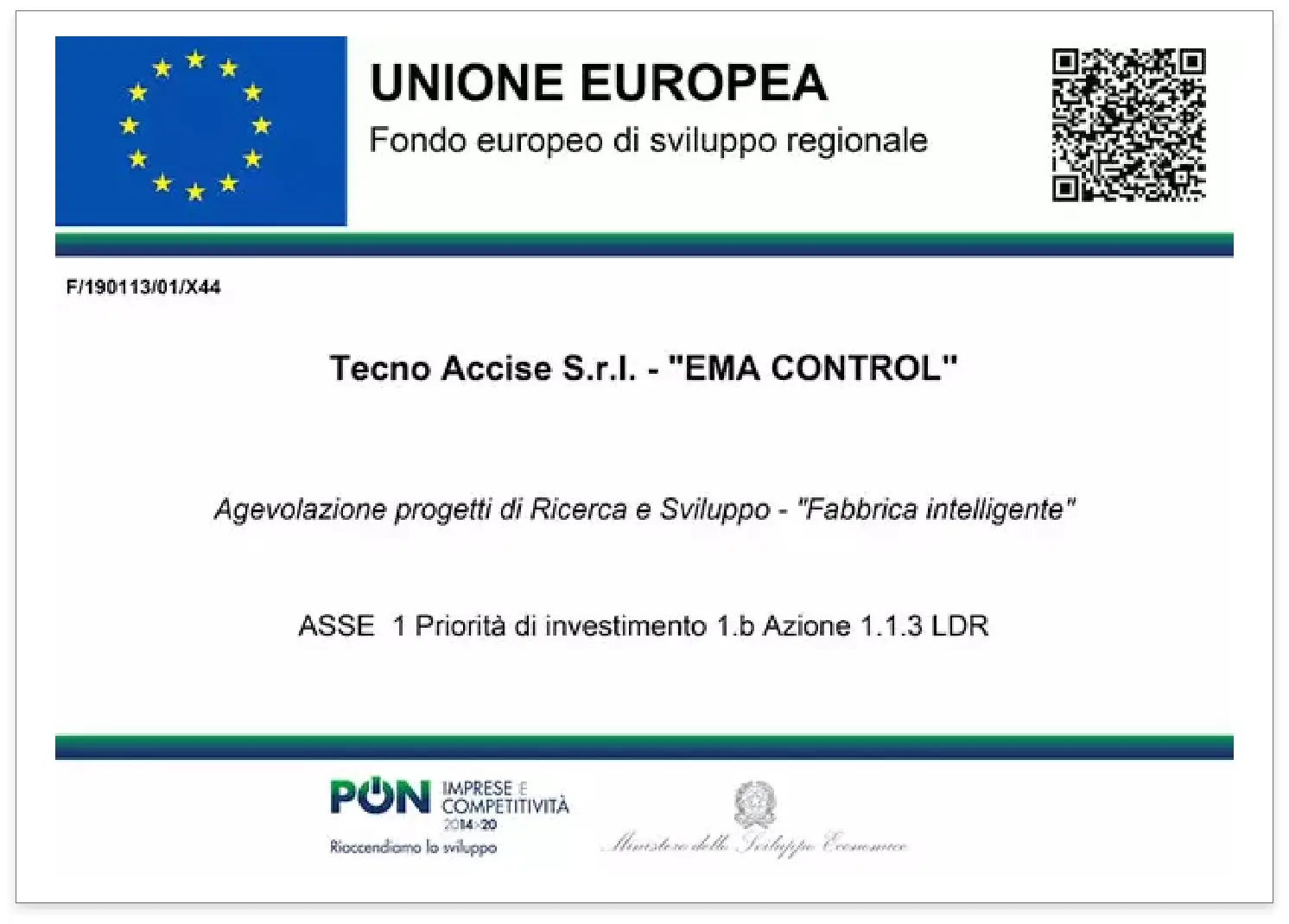 Certificato Unione Europeo "EMA CONTROL"